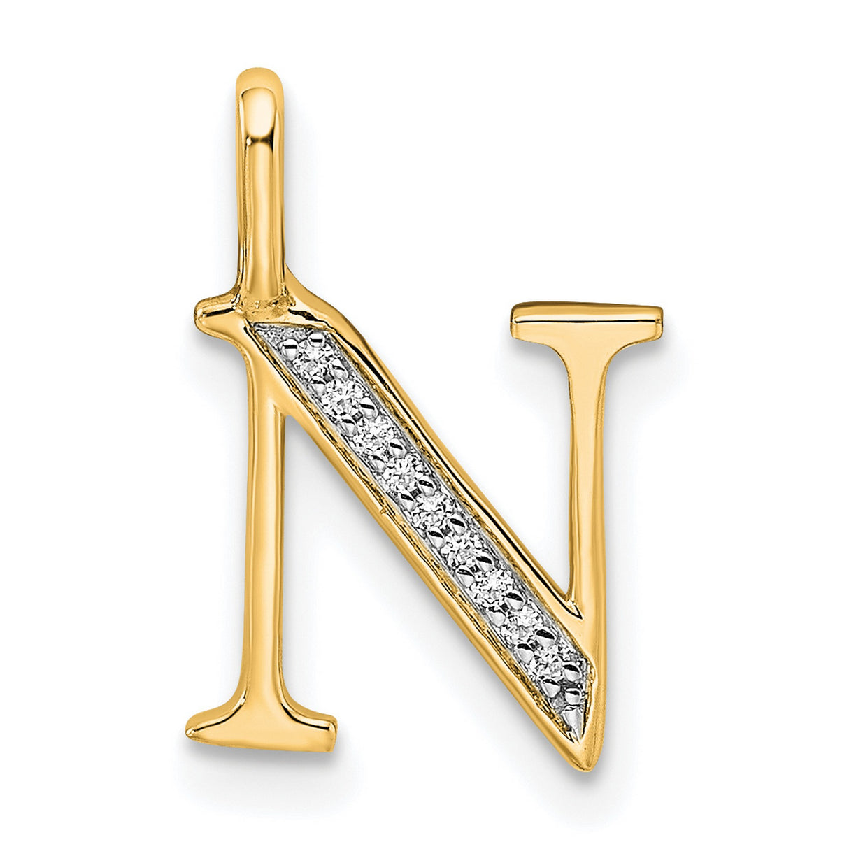 10k Yellow Gold Letter N Pendant with Diamond Accents, Script Monogram Charm