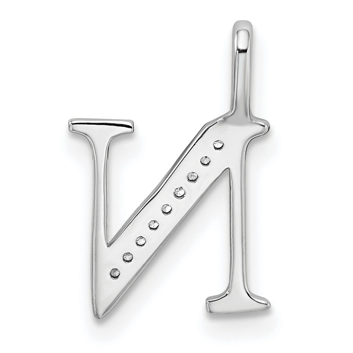 14k White Gold Initial N Pendant with Small Round Cut Diamonds, Custom Letter Charm for Women