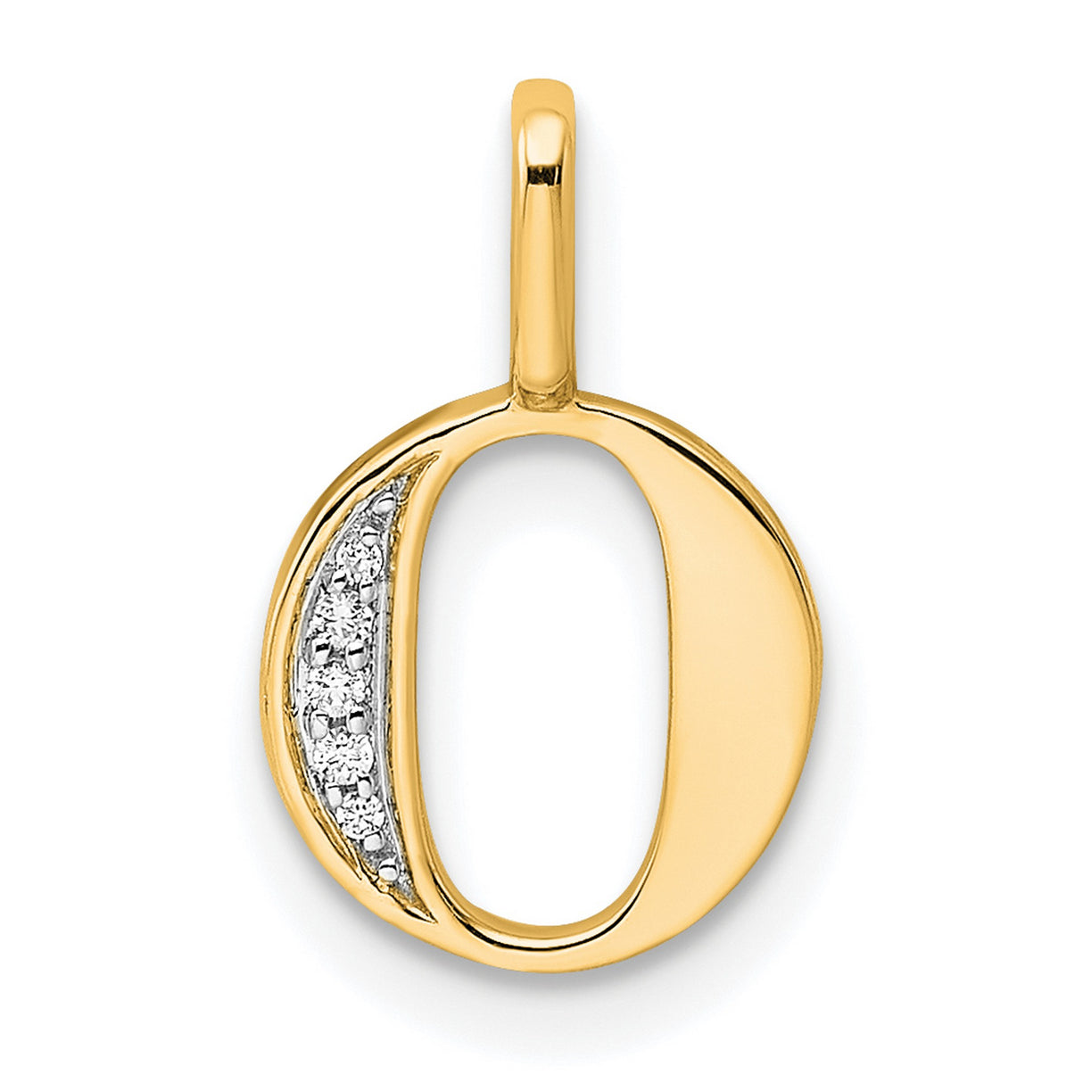 10k Yellow Gold Letter O Pendant with Diamond Accent, Alphabet Charm for Women