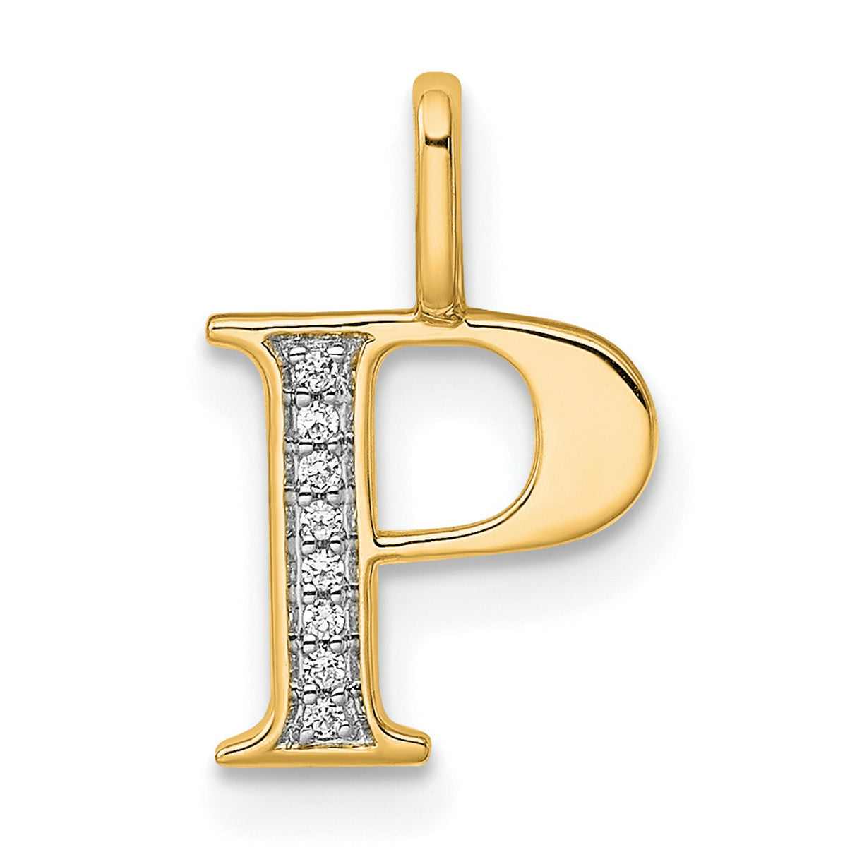 14k Yellow Gold Diamond Letter P Pendant, Vertical Initial Charm for Women
