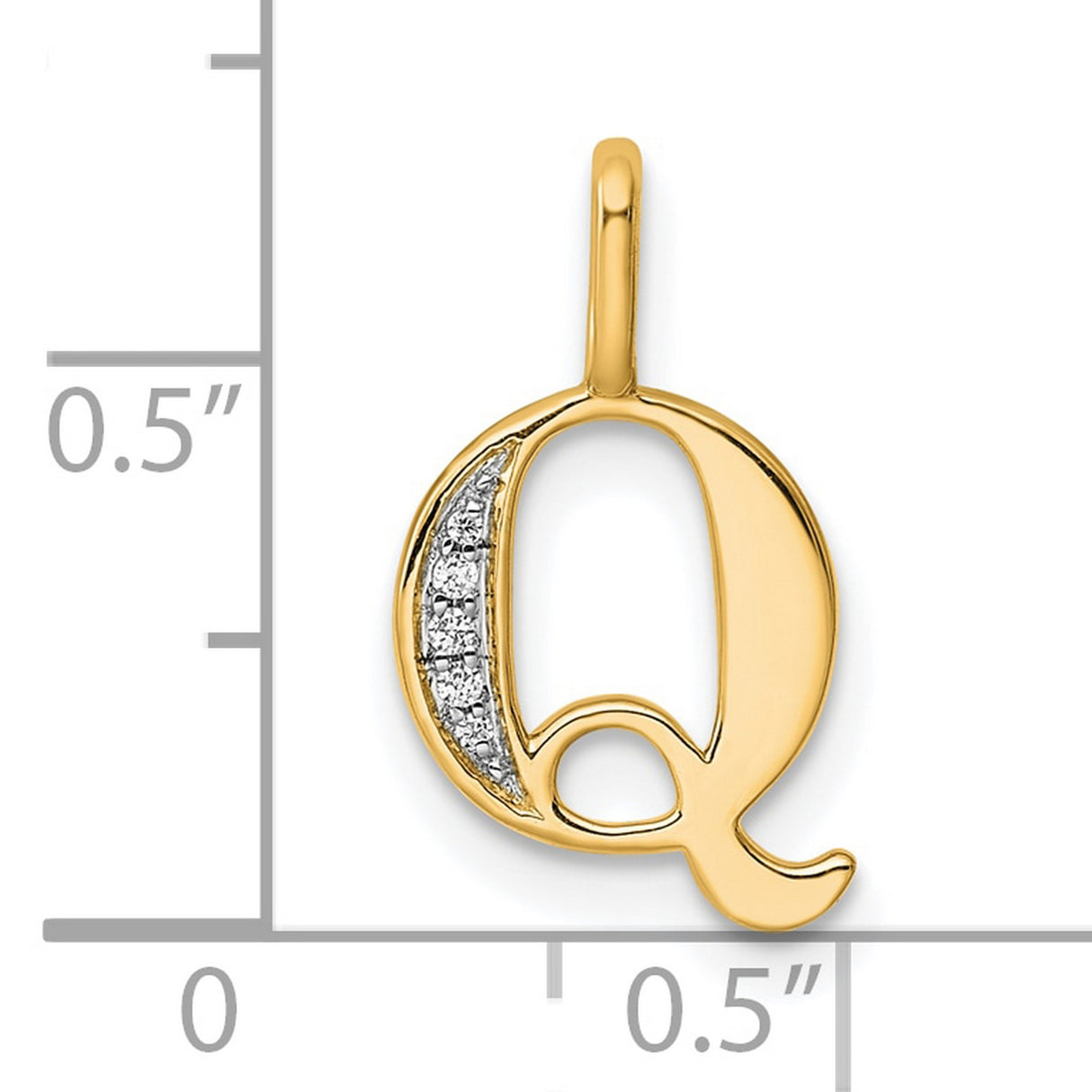 10k Yellow Gold Initial Q Pendant with Diamond Accents, Polished Letter Charm for Women