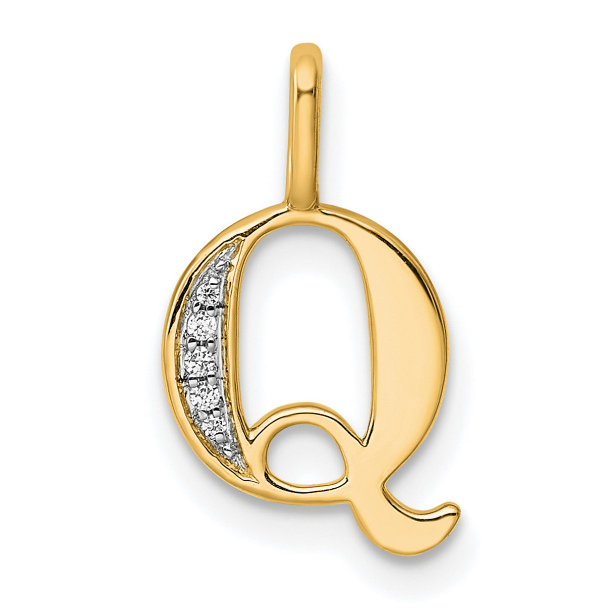 10k Yellow Gold Initial Q Pendant with Diamond Accents, Polished Letter Charm for Women