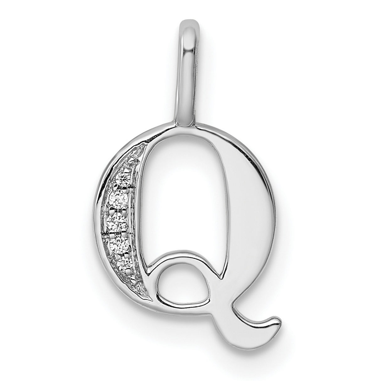14k White Gold Letter Q Pendant with Pavé Diamond Accents, Monogram Charm for Women