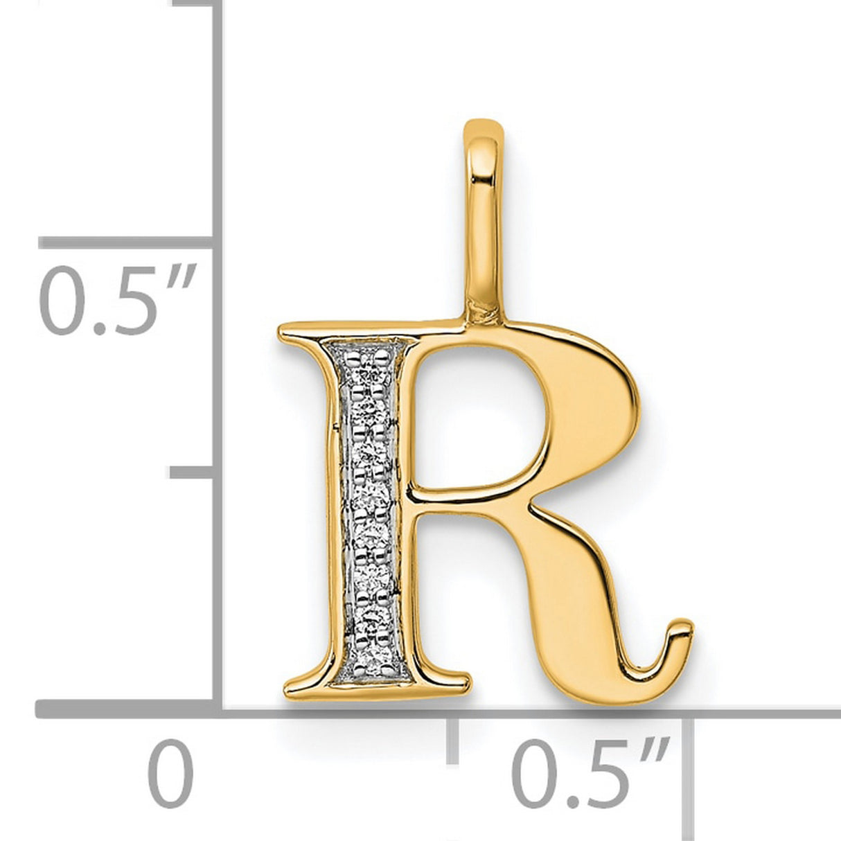 10k Yellow Gold Letter R Pendant Charm with Diamond Accent, Classic Serif Font