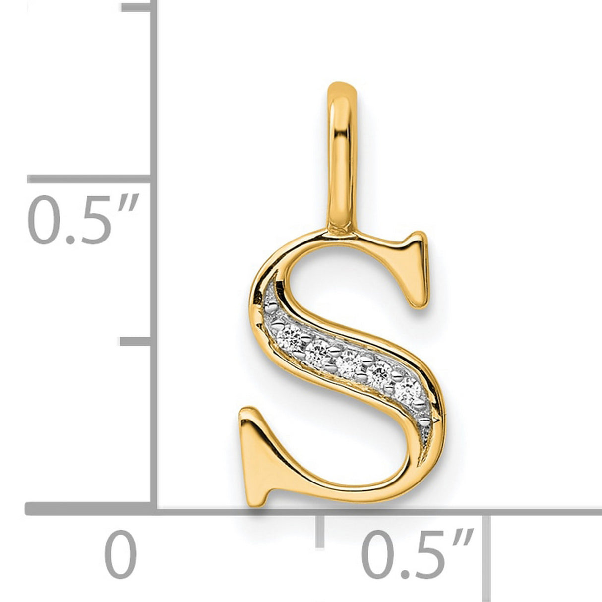 10k Yellow Gold Initial S Pendant with Diamond Accent, Polished Alphabet Charm