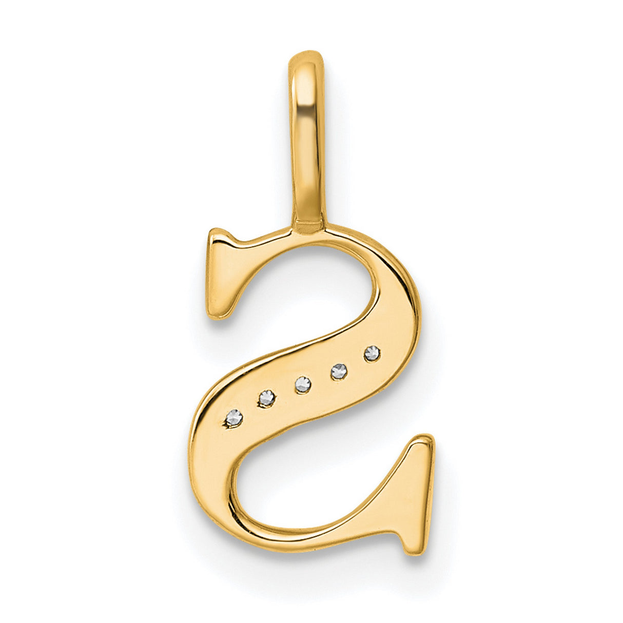 14k Yellow Gold Script Letter S Pendant with Diamond Accent, Monogram Charm for Women or Unisex