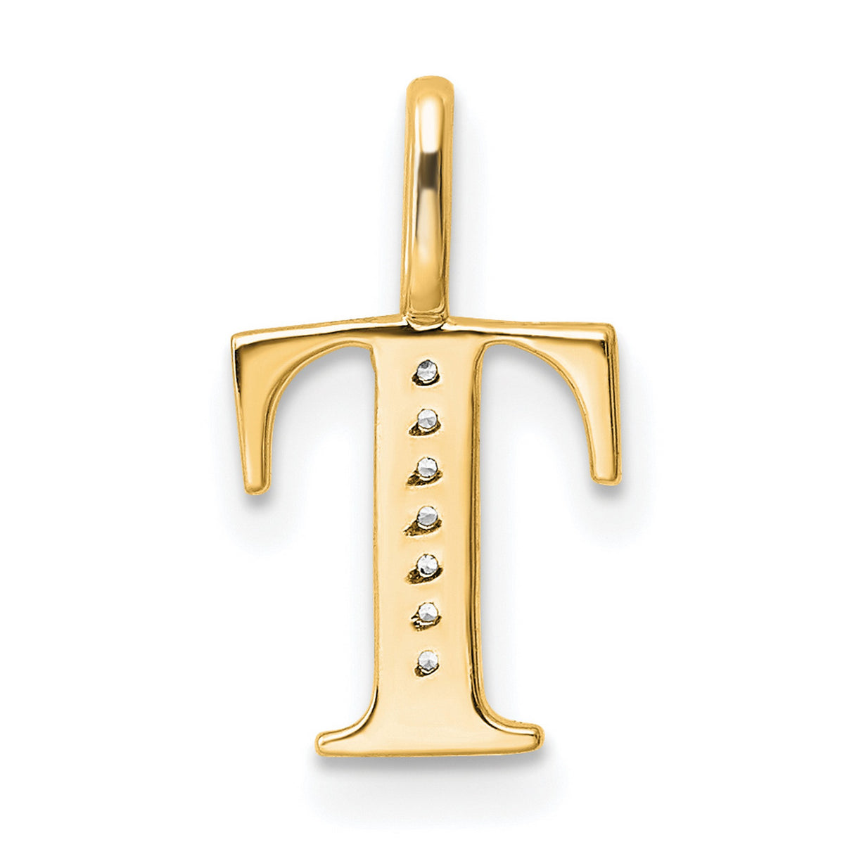 10k Yellow Gold Initial T Pendant with Diamond Accent, Vertical Bar Letter Charm