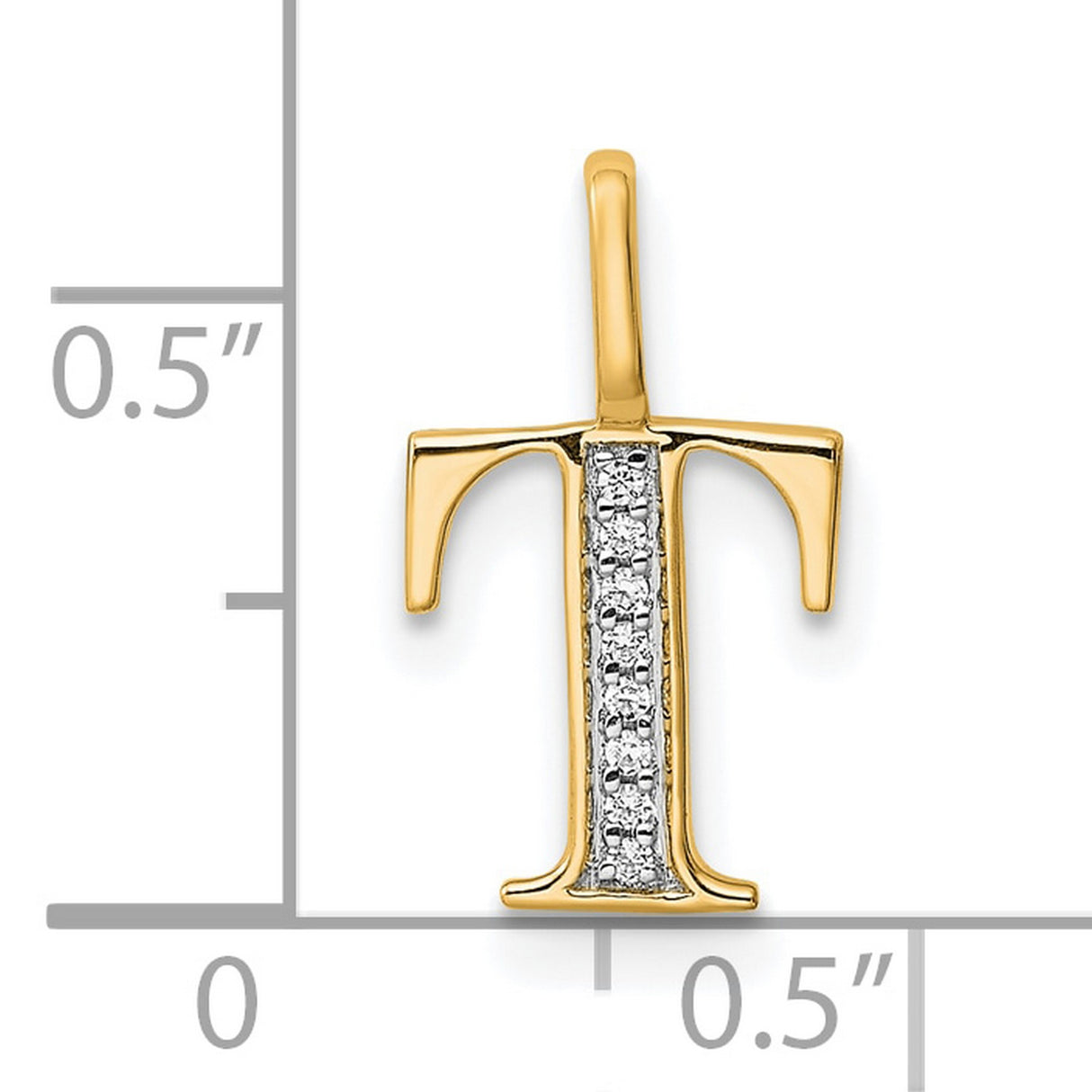 10k Yellow Gold Initial T Pendant with Diamond Accent, Vertical Bar Letter Charm