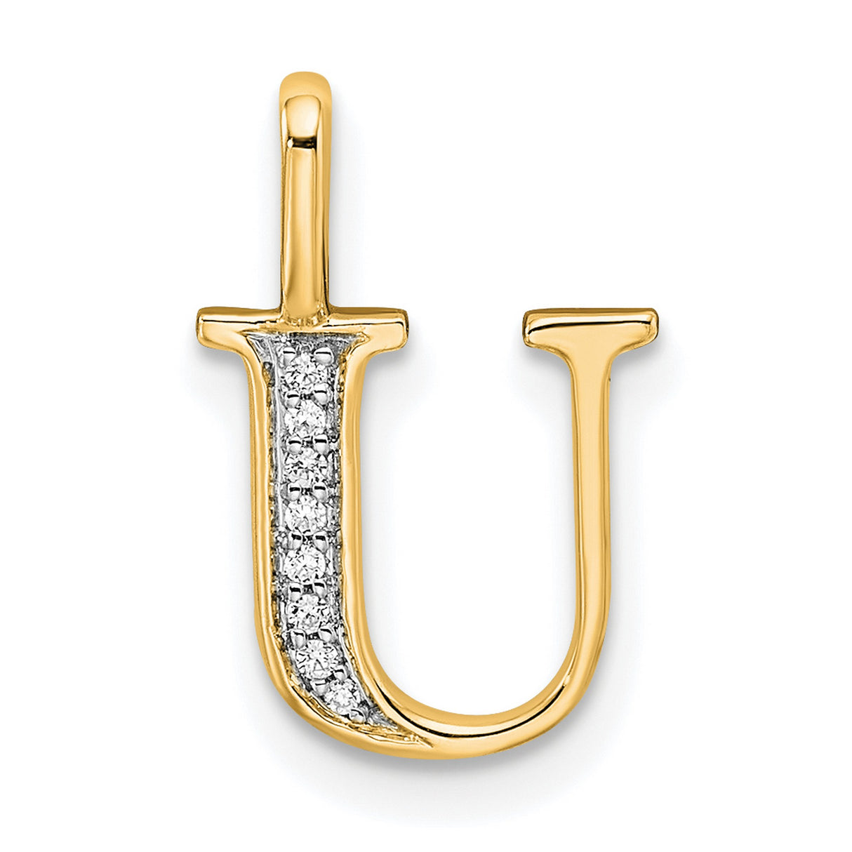 10k Yellow Gold Letter U Pendant with Diamond Accents, Initial Charm for Women or Unisex
