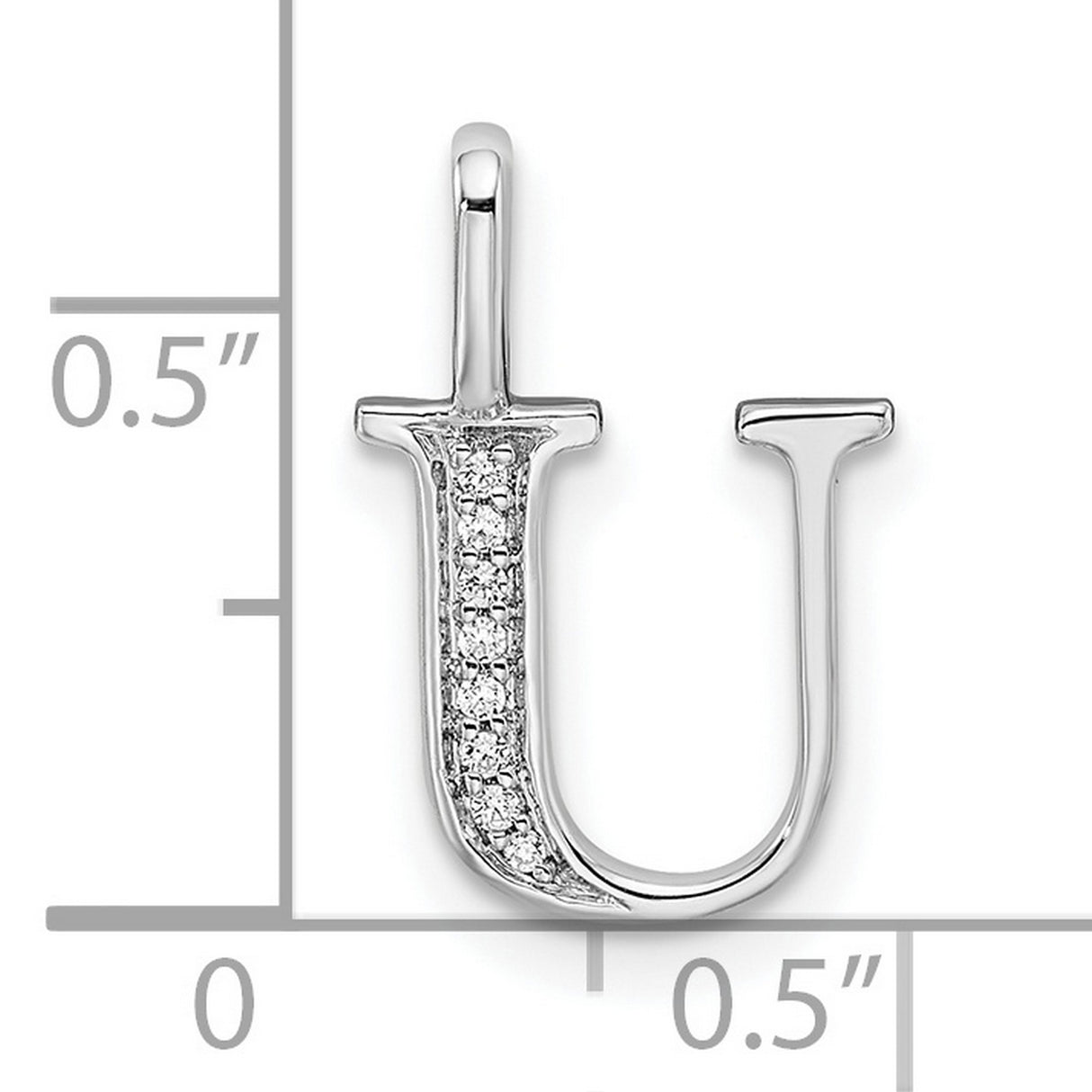 14k White Gold Letter U Pendant with Pavé Diamond Accent, Alphabet Charm Jewelry for Women