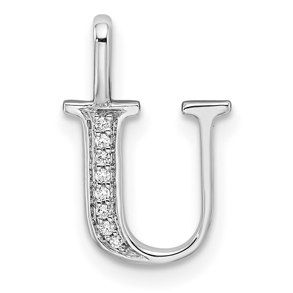 14k White Gold Letter U Pendant with Pavé Diamond Accent, Alphabet Charm Jewelry for Women