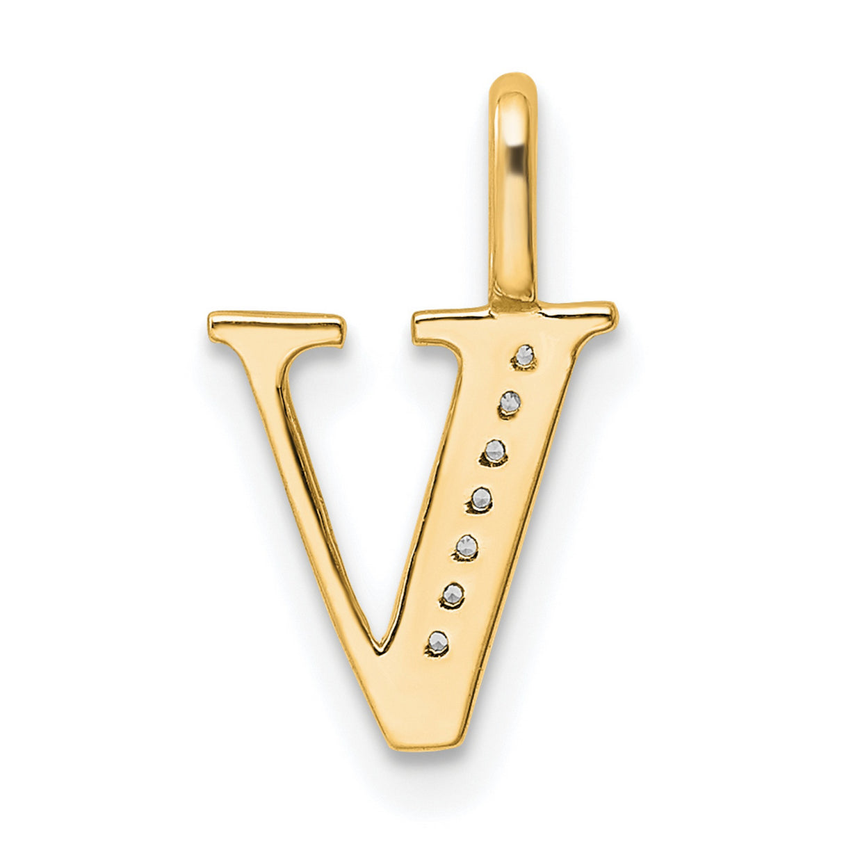 10k Yellow Gold Letter V Pendant with Diamond Accents, Polished Alphabet Charm for Women