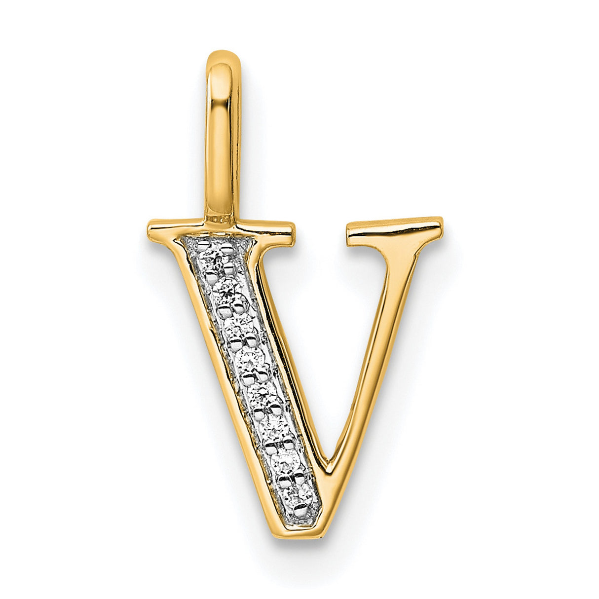 10k Yellow Gold Letter V Pendant with Diamond Accents, Polished Alphabet Charm for Women