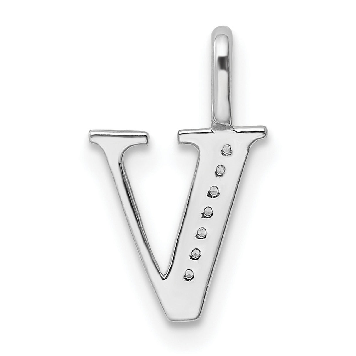 14k White Gold Letter V Pendant with Diamond Accents, Dainty Monogram Charm for Women