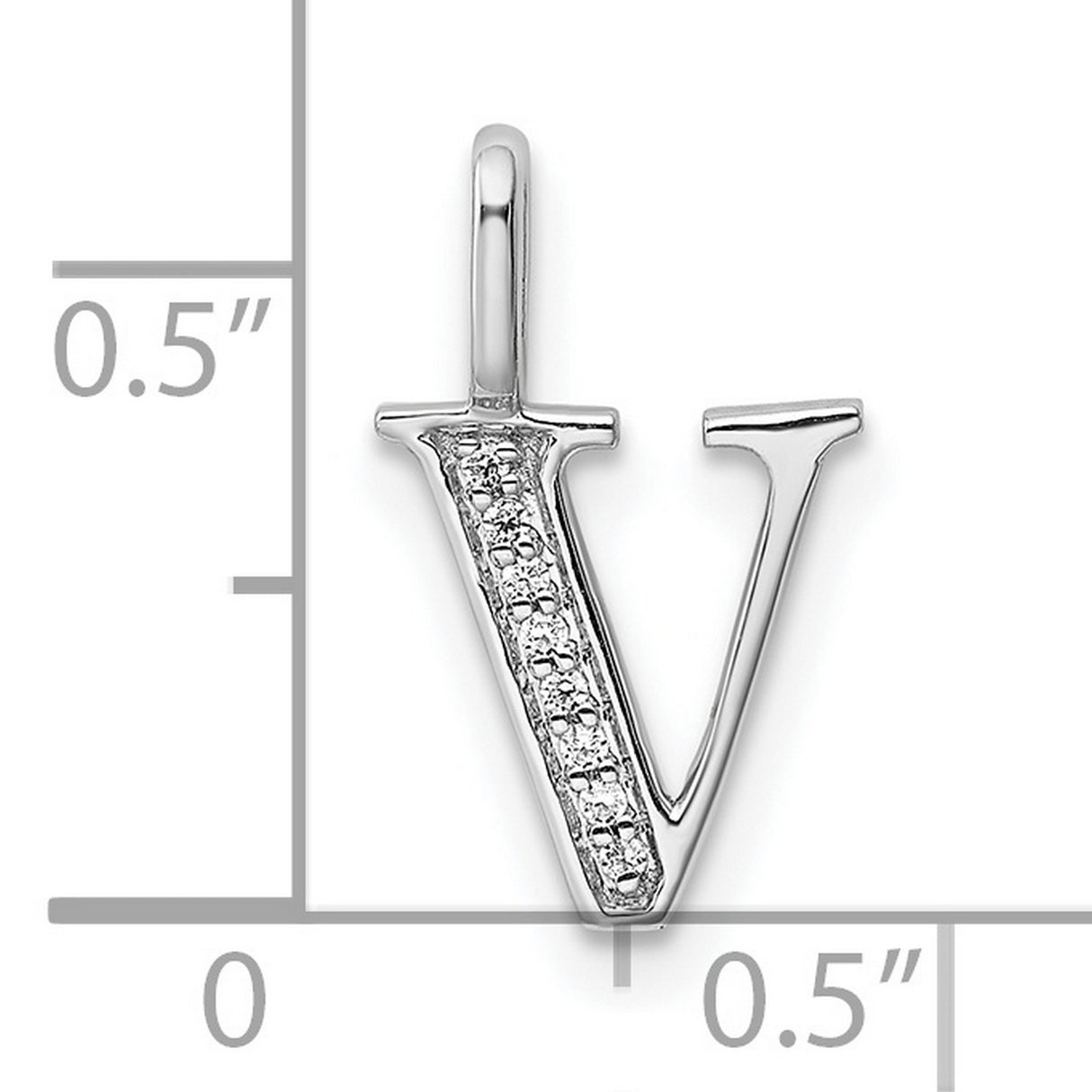 14k White Gold Letter V Pendant with Diamond Accents, Dainty Monogram Charm for Women