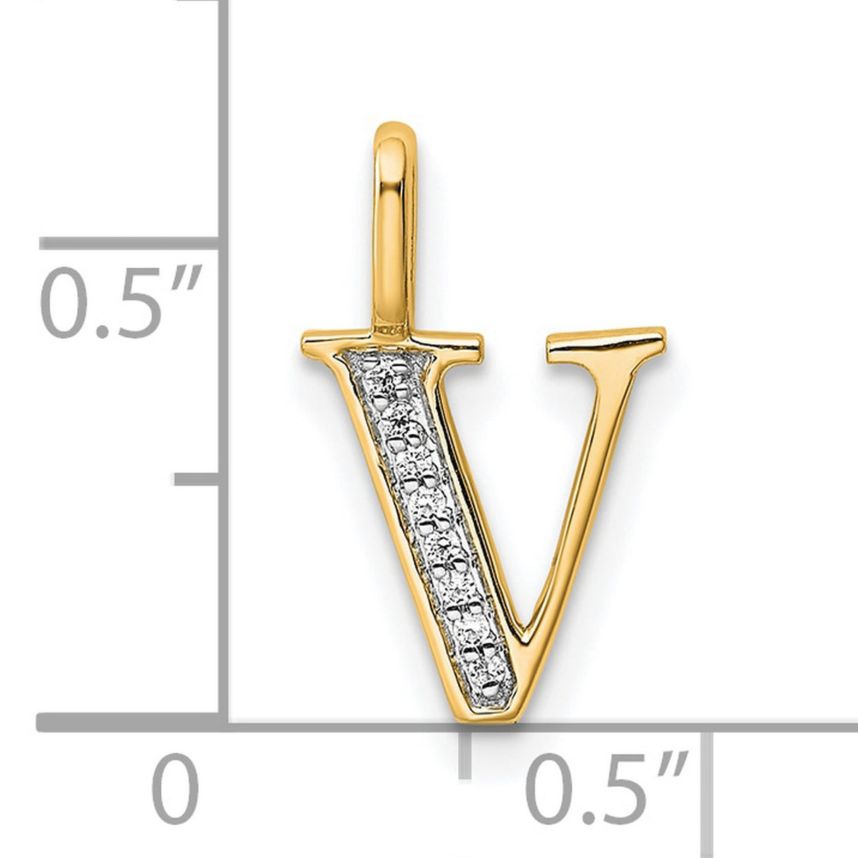 14k Yellow Gold Letter V Pendant with White Stone Accents, Polished Initial Charm for Women