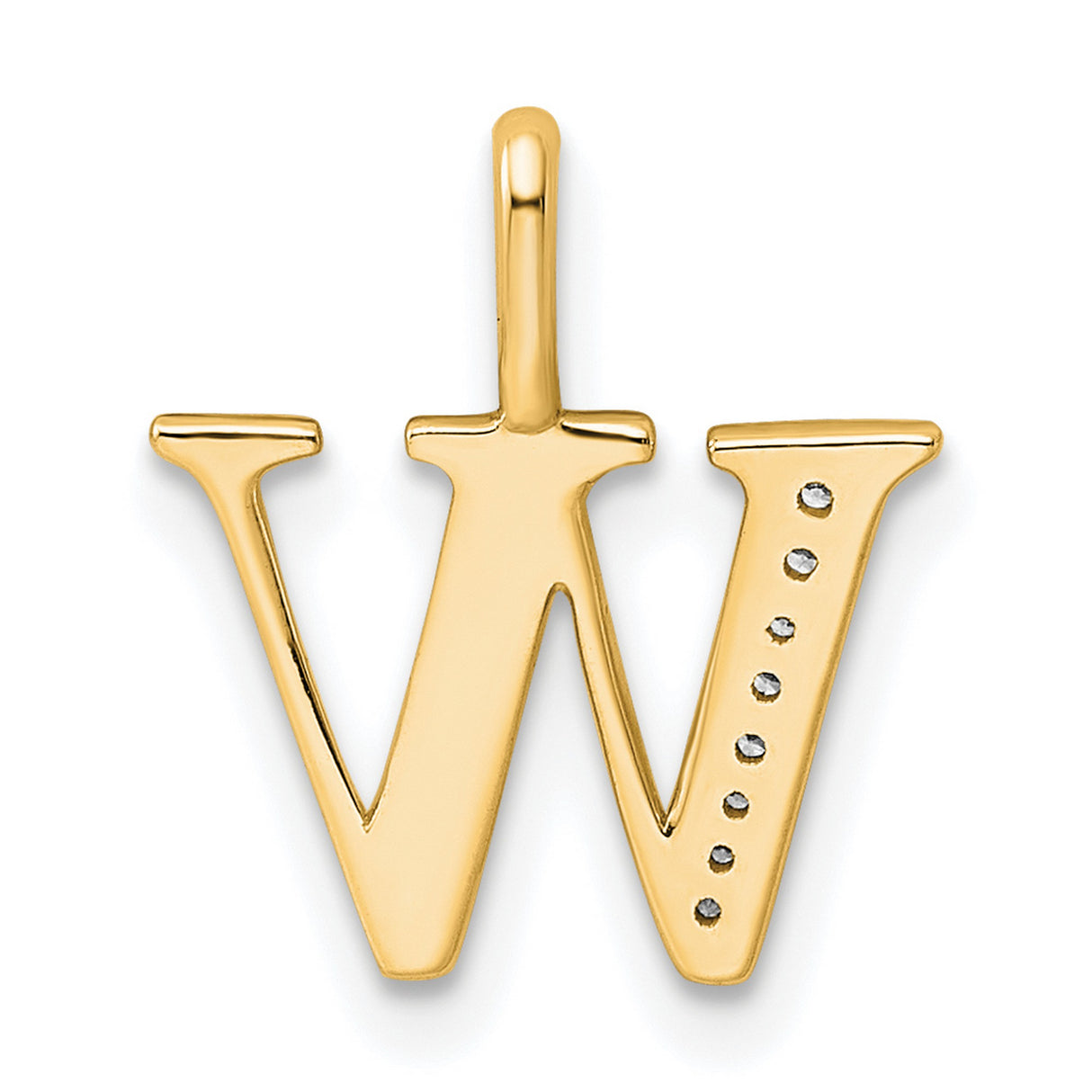 Diamond Letter W Initial Charm Pendant in Real 10k Yellow Gold