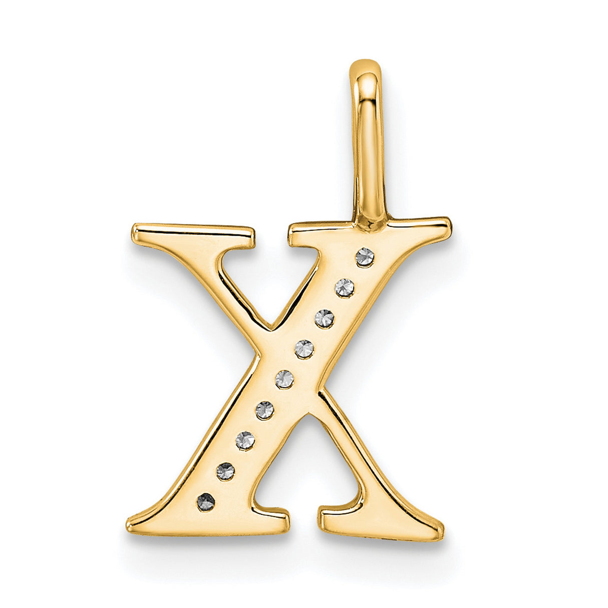 10k Yellow Gold Letter X Pendant with Diamond Accents, Polished Finish, Unisex Monogram Charm
