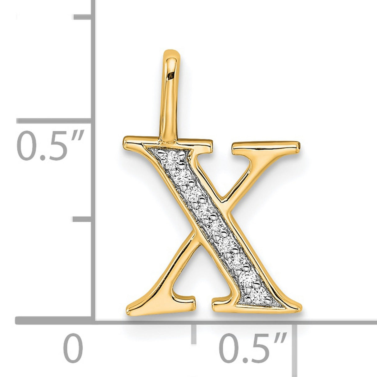 10k Yellow Gold Letter X Pendant with Diamond Accents, Polished Finish, Unisex Monogram Charm