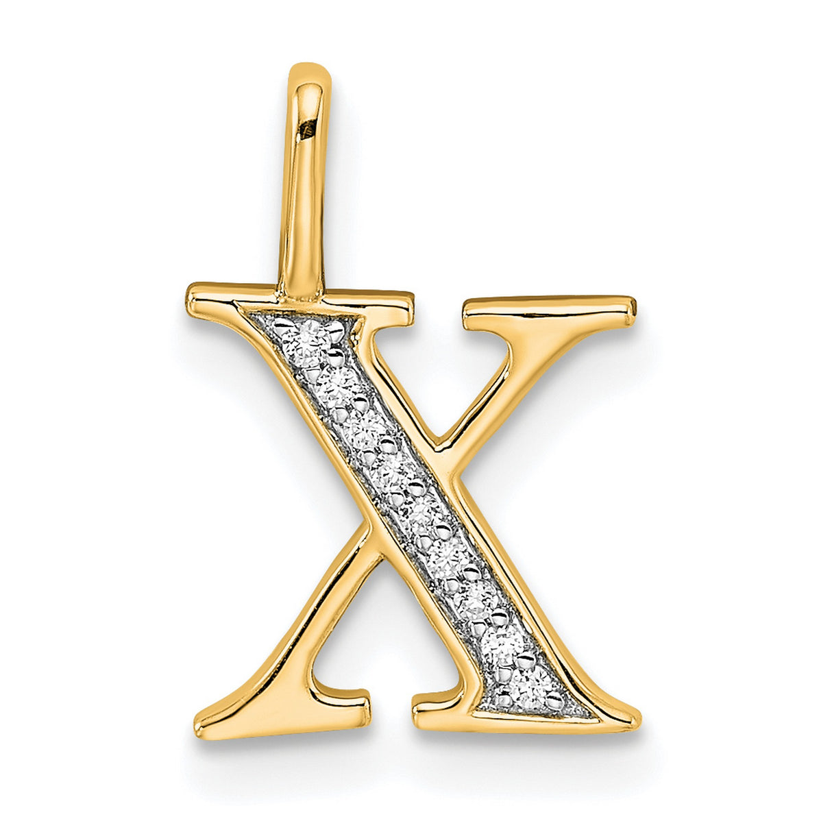 10k Yellow Gold Letter X Pendant with Diamond Accents, Polished Finish, Unisex Monogram Charm