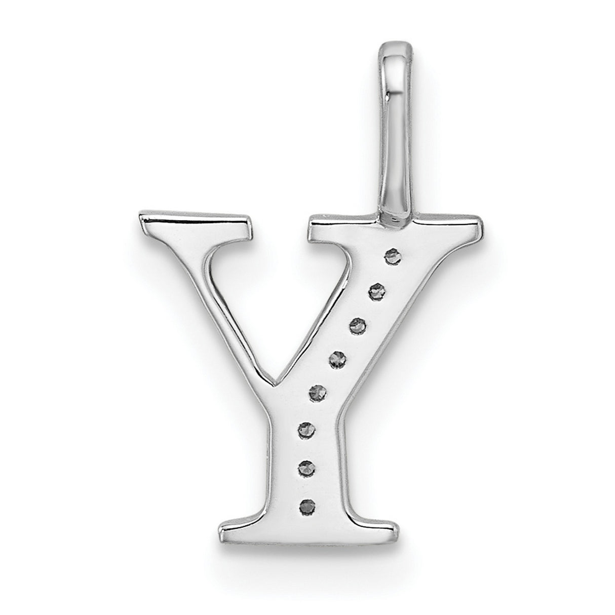 14k White Gold Capital Y Pendant with Pavé Diamond Accents, Block Letter Charm