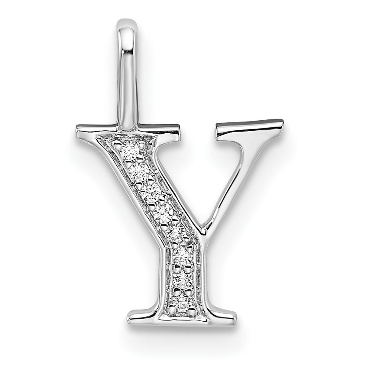 14k White Gold Capital Y Pendant with Pavé Diamond Accents, Block Letter Charm