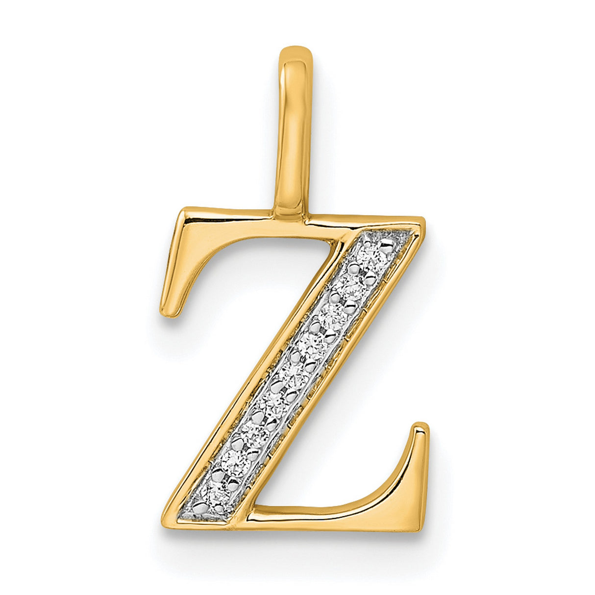 10k Yellow Gold Z Initial Pendant with Diamond Accents, Polished Letter Charm for Women