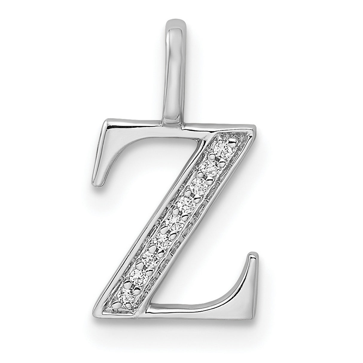 14k Yellow Gold Initial Z Pendant with Pavé Diamond Accents, High Polish Letter Charm