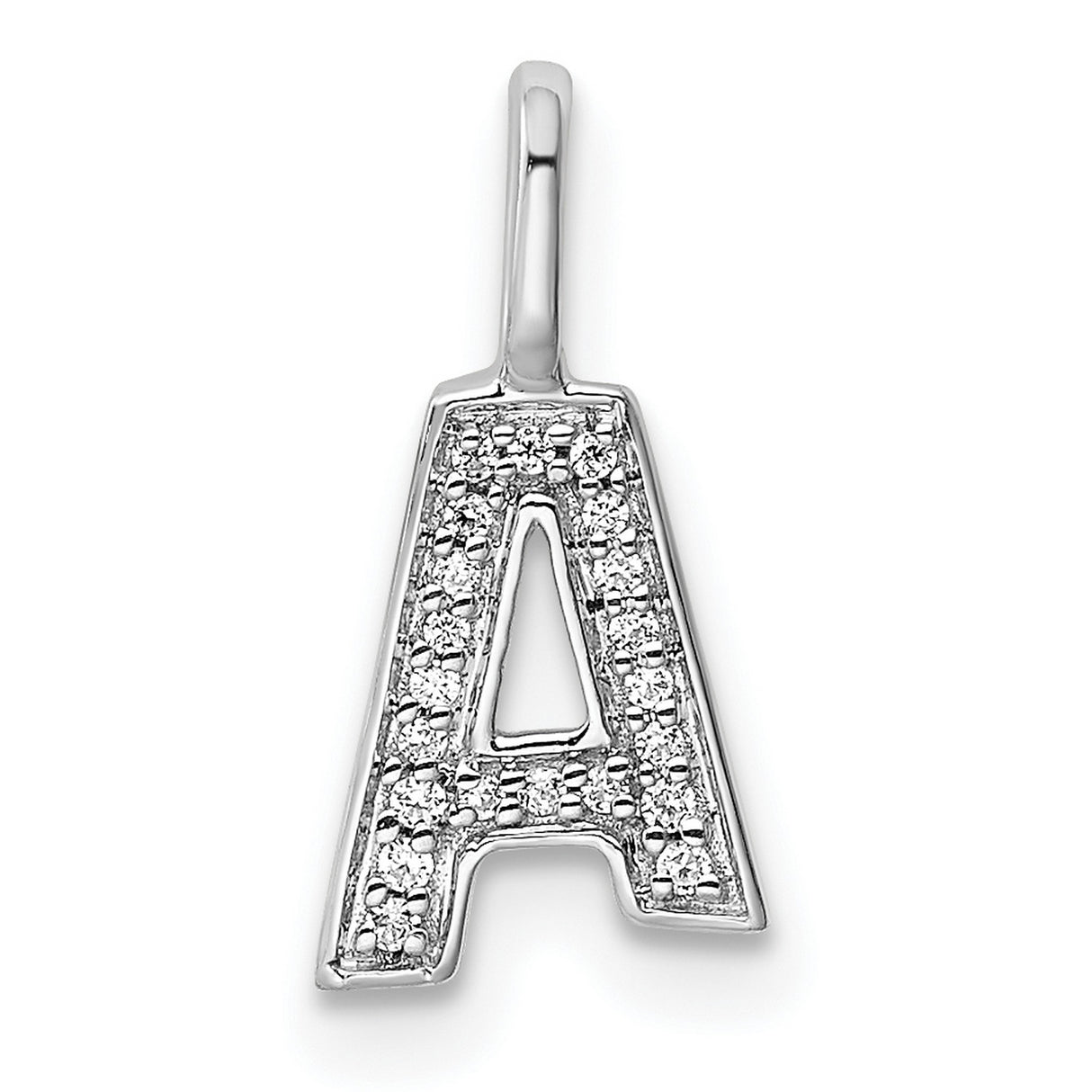 14k White Gold Letter A Pendant with Pavé Diamonds, Dainty Monogram Charm for Women