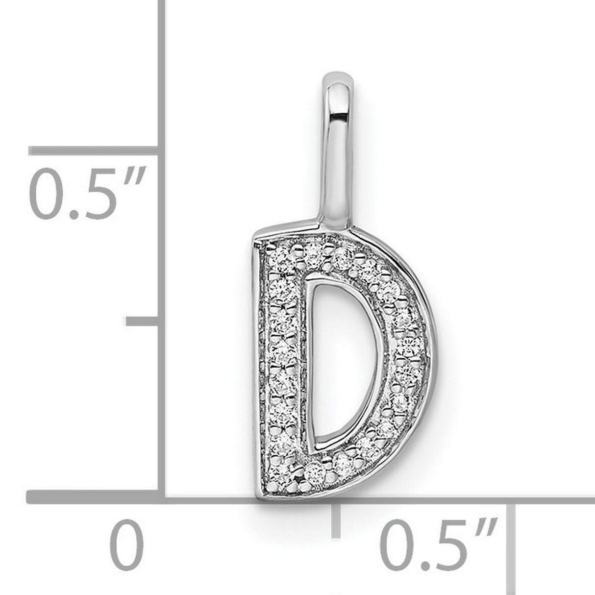 14k White Gold Letter D Pendant with Pavé Diamond Accents, Capital Initial Charm