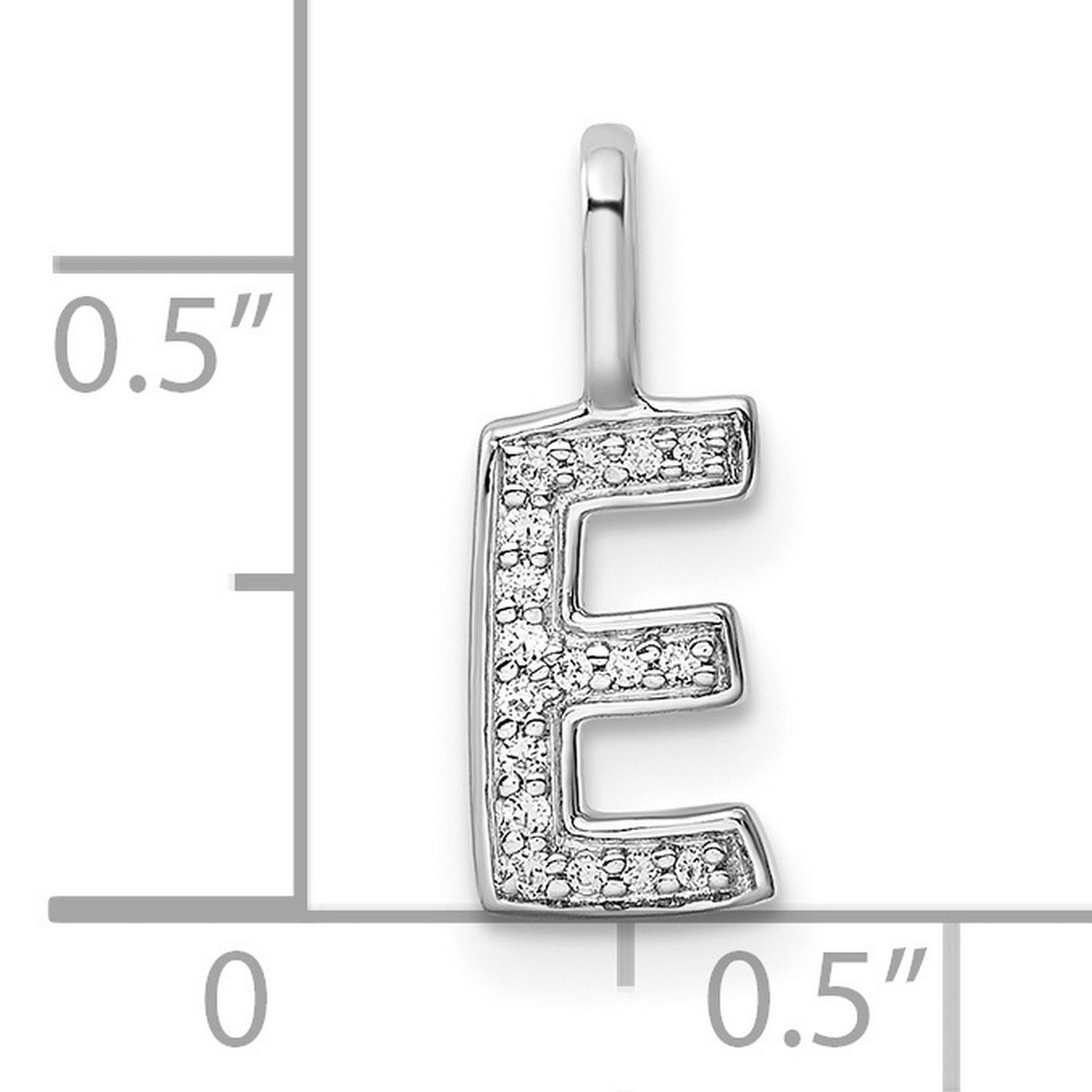 14k White Gold Diamond Initial Pendant, Letter E Alphabet Charm for Women
