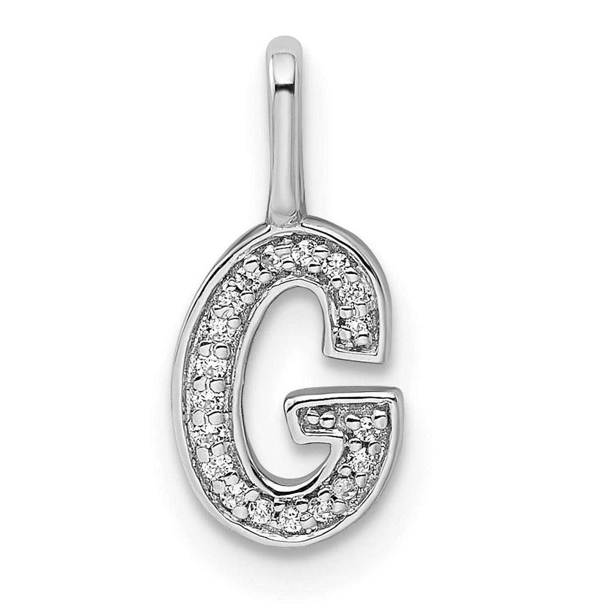 14k White Gold Letter G Pendant with Pavé Diamonds, Initial Charm for Women or Unisex