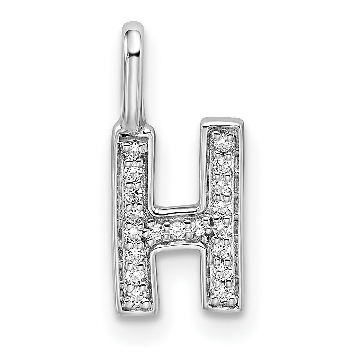 14k White Gold Letter H Pendant with Pavé Diamonds, Initial Charm Jewelry