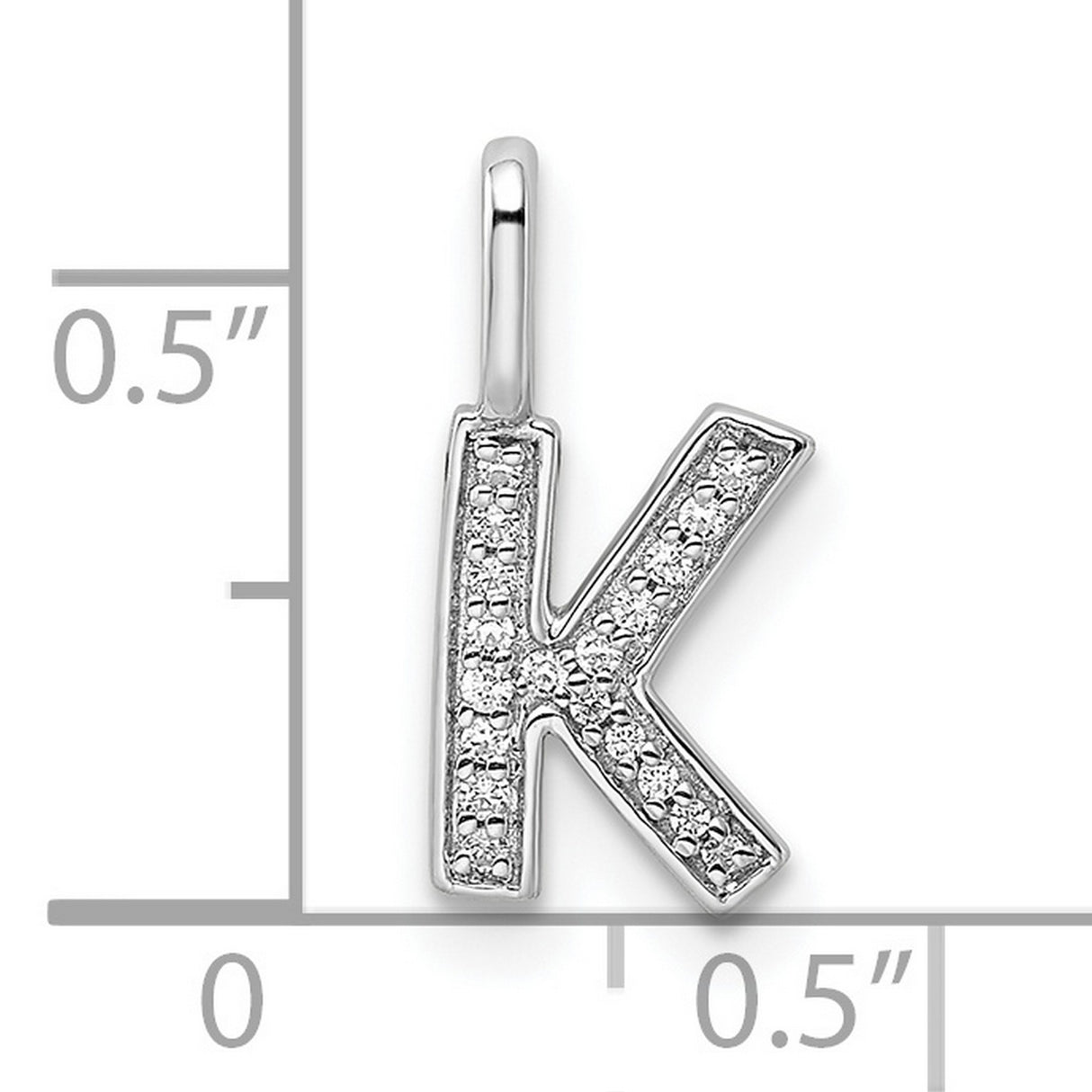 14k White Gold Letter K Pendant with Pavé Cubic Zirconia, Dainty Initial Charm Jewelry