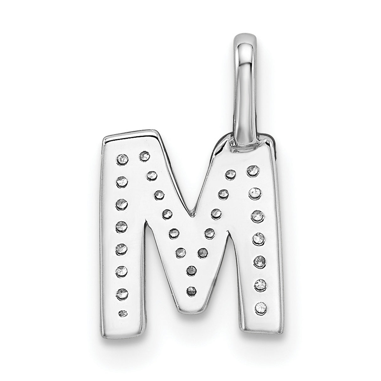 14k White Gold Letter M Pendant with Pavé Diamonds, Initial Charm for Women