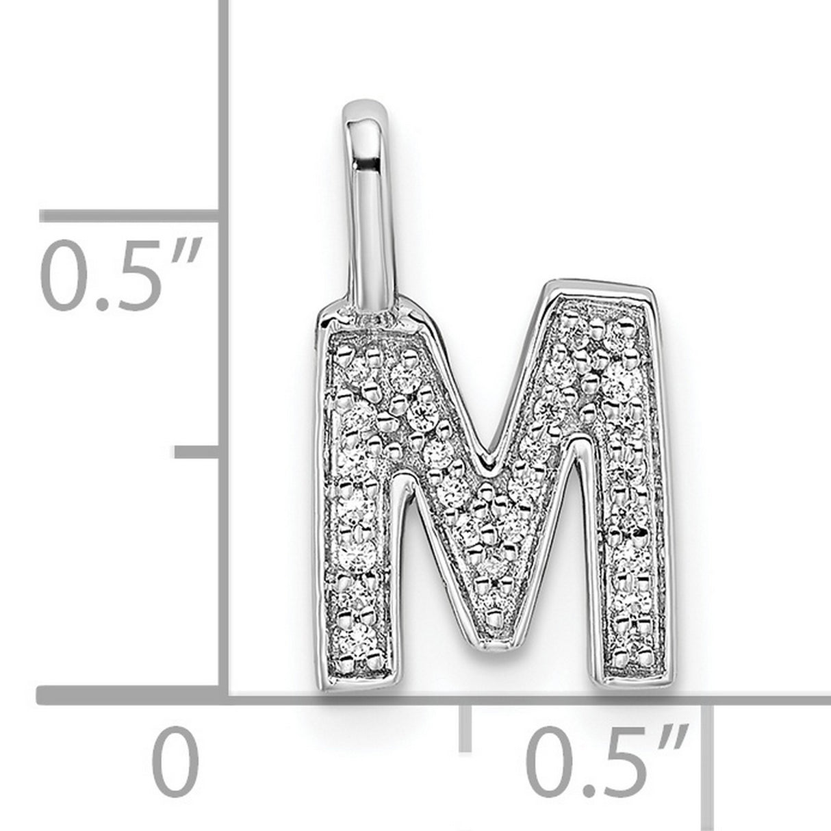 14k White Gold Letter M Pendant with Pavé Diamonds, Initial Charm for Women