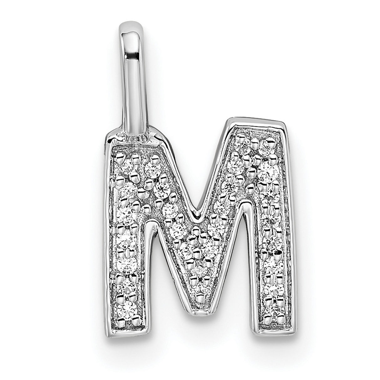 14k White Gold Letter M Pendant with Pavé Diamonds, Initial Charm for Women