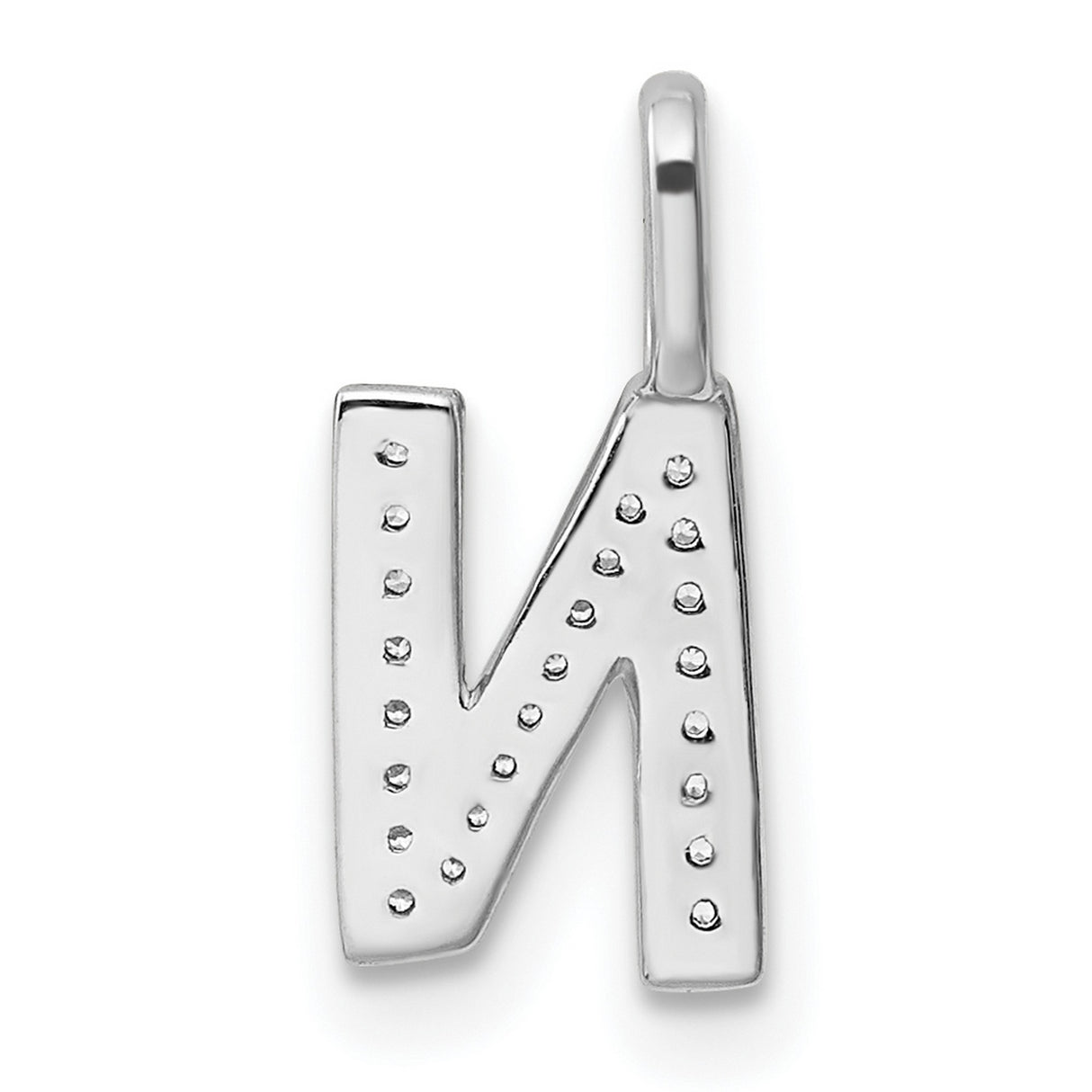 14k White Gold Diamond Initial N Pendant, Block Letter Pavé Charm for Women