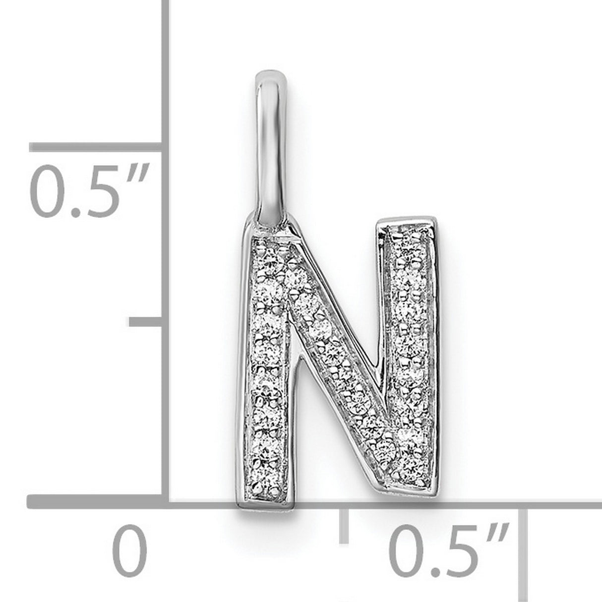 14k White Gold Diamond Initial N Pendant, Block Letter Pavé Charm for Women