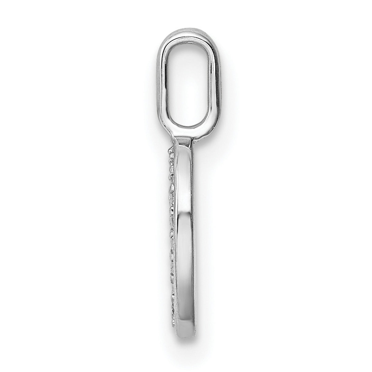 14k White Gold Diamond Initial Pendant, Letter O, Oval Monogram Charm, Polished Finish
