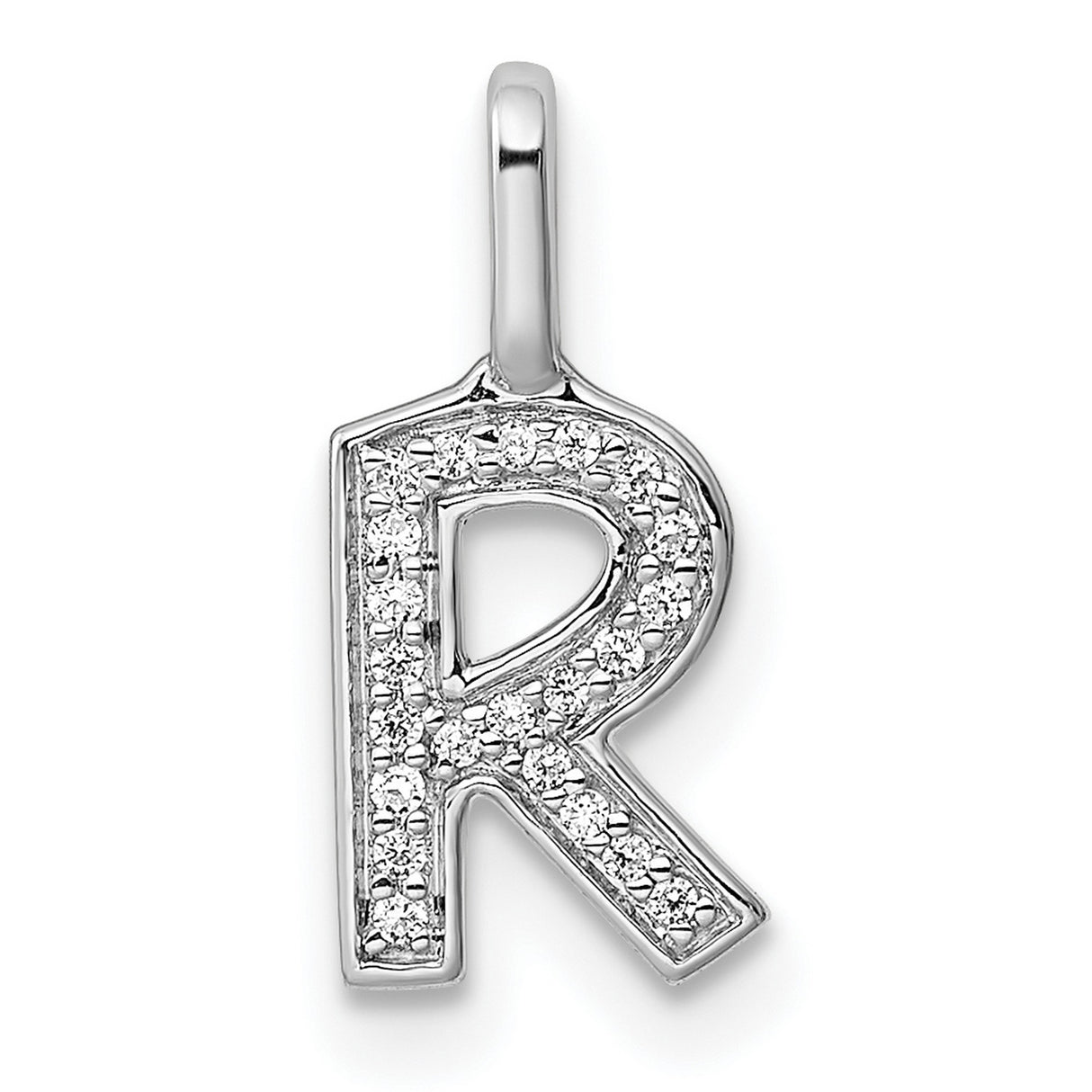14k White Gold Letter R Pendant with Diamond Accent, Custom Initial Charm for Women
