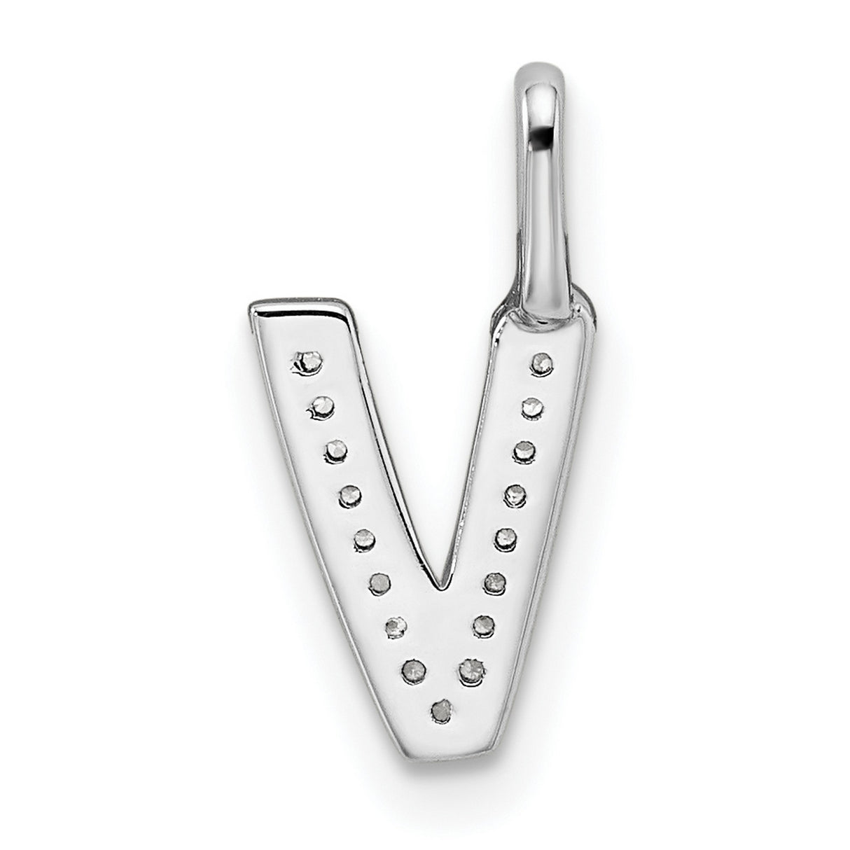 Diamond Letter V Initial Charm Pendant in Real 14k White Gold