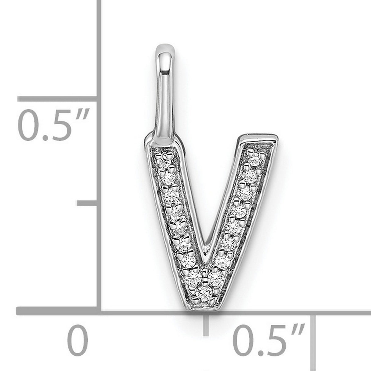 Diamond Letter V Initial Charm Pendant in Real 14k White Gold