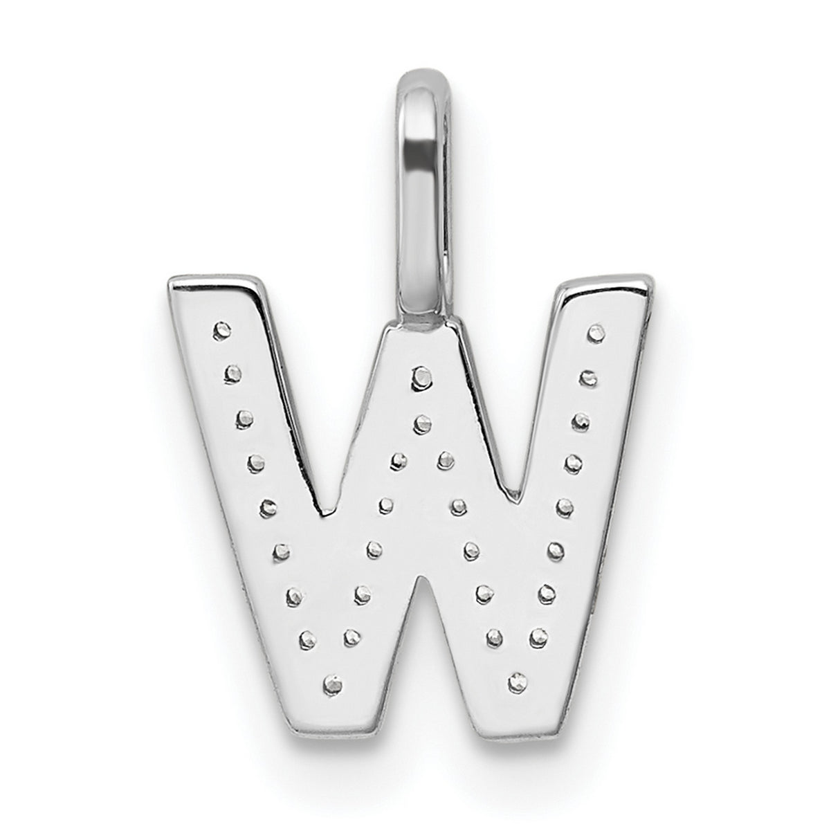 14k White Gold W Pendant with Pavé Diamonds, Alphabet Initial Charm for Women or Unisex Wear