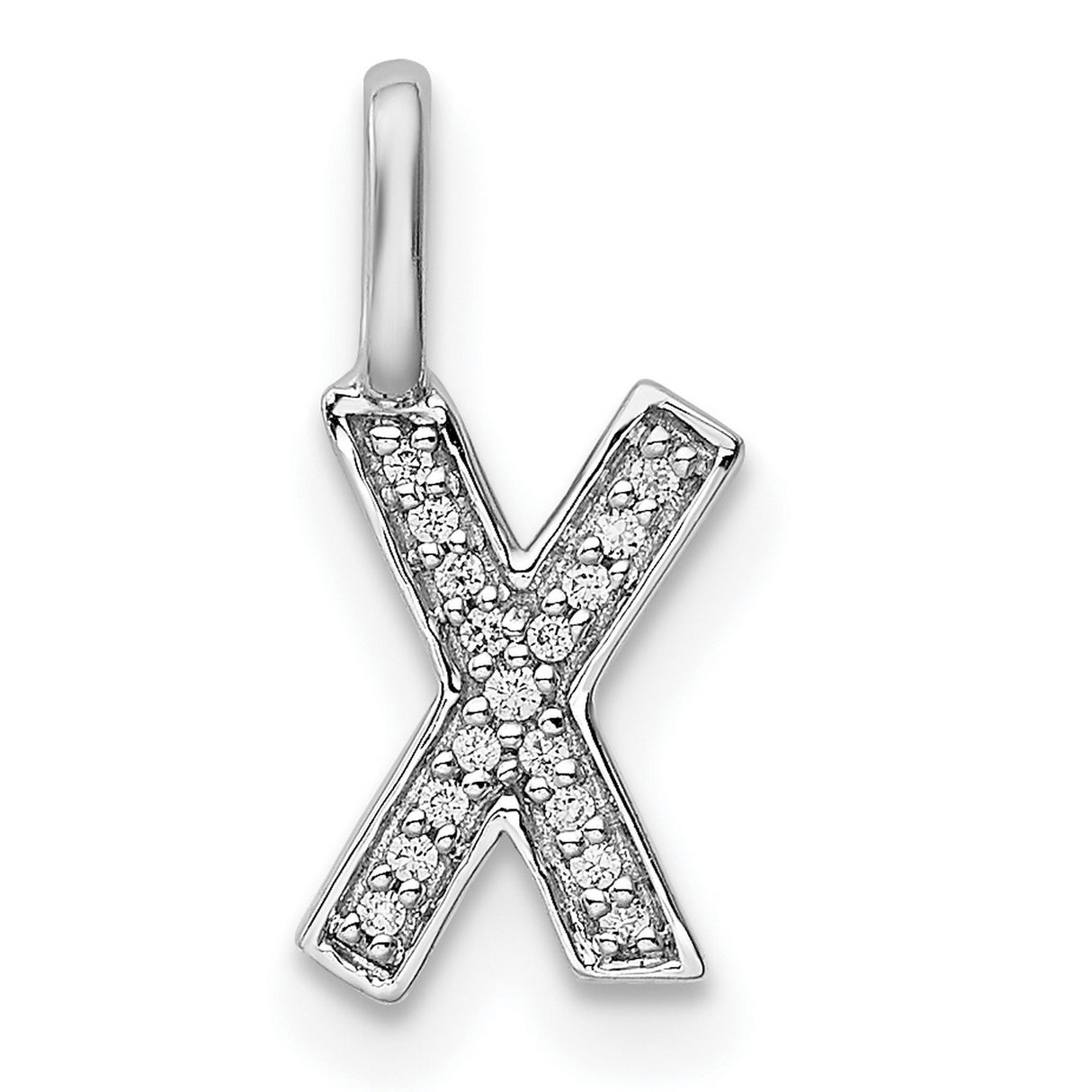 14k White Gold X Pendant with Pavé Diamonds, Dainty Letter Charm Necklace for Women
