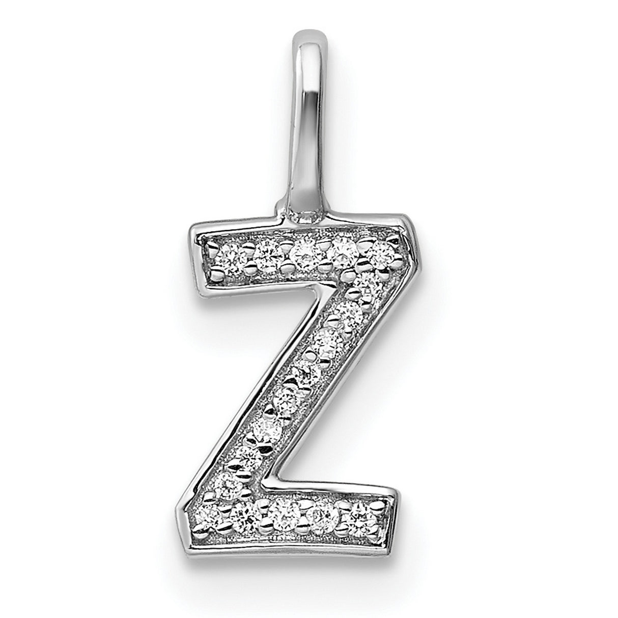 Diamond Letter Z Initial Charm Pendant in Real 14k White Gold