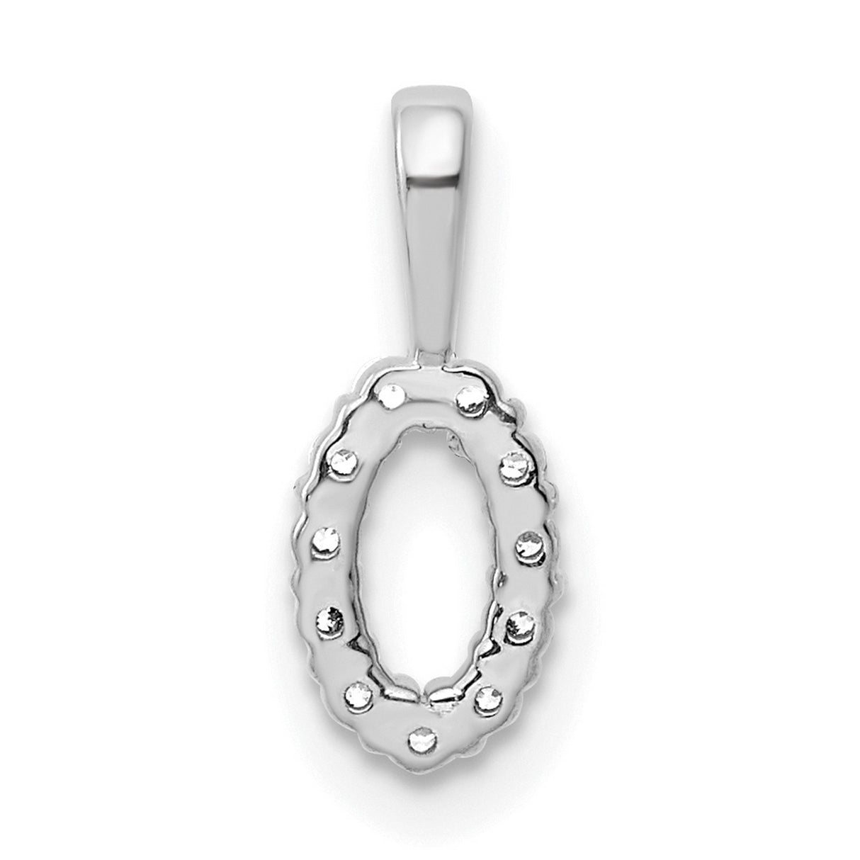 14k White Gold Diamond Pendant with Oval Open Design, Round Cut, Classic Elegant Style