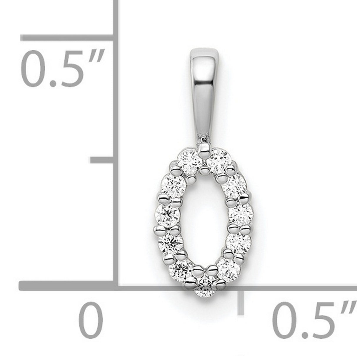 14k White Gold Diamond Pendant with Oval Open Design, Round Cut, Classic Elegant Style