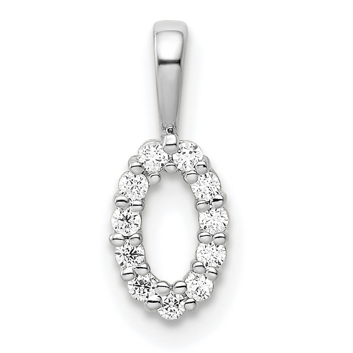 14k White Gold Diamond Pendant with Oval Open Design, Round Cut, Classic Elegant Style