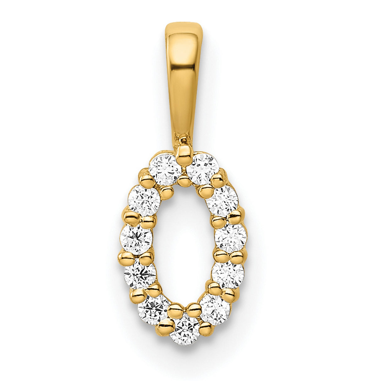 14k Yellow Gold Diamond Oval Pendant with Loop Design for Women